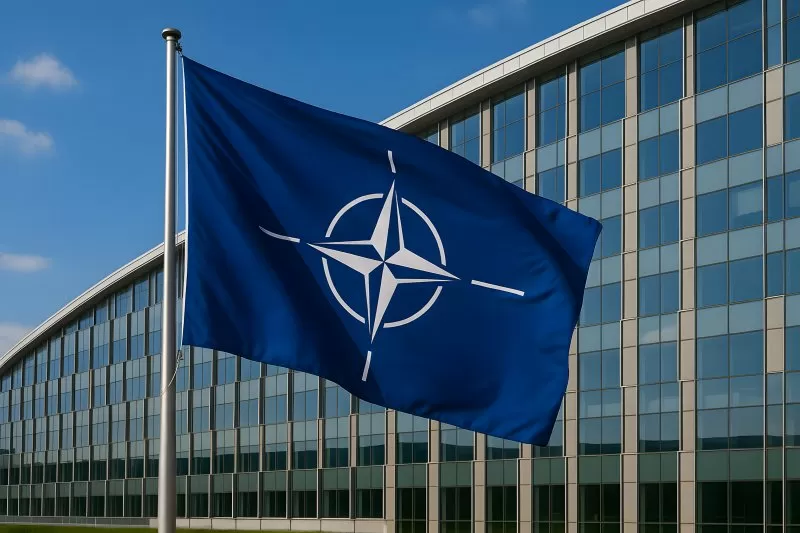 NATO Flagge vor Hauptquartier im Wind