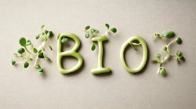 Natürlich gekeimte Bio-Buchstaben für ökologisches Marketing