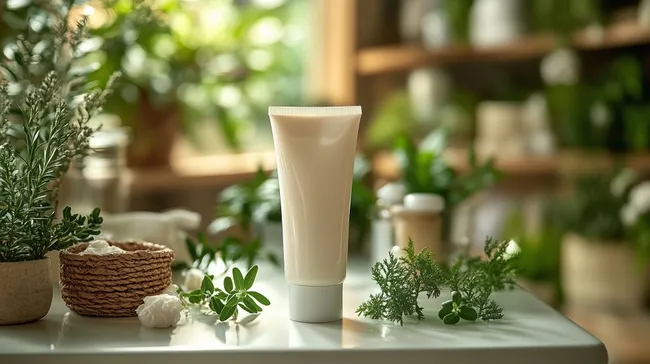 Natürliche Kosmetikprodukte auf grünem Hintergrund