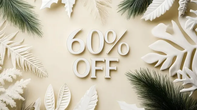 Natürliche Rabatten-Anzeige mit Blattmotiven auf Cremehintergrund