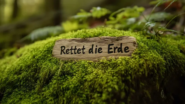 Natürliche Umweltschutz-Botschaft auf moosbedecktem Baumstamm