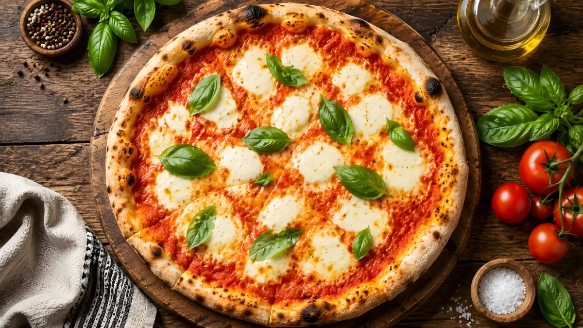 Neapolitanische Margherita-Pizza mit Büffelmozzarella