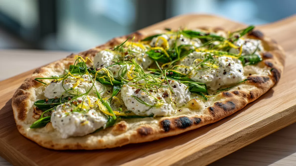 Neapolitanische Pinsa mit Bärlauch und Ricotta