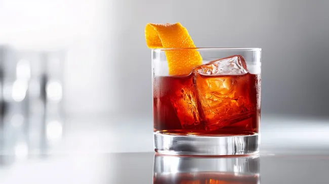 Negroni-Cocktail mit Orangenschale im Glas