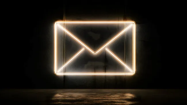 Neon-Briefumschlag-Symbol auf dunklem Hintergrund