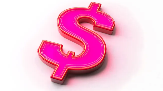 Neon-Dollar-Symbol auf weißem Hintergrund