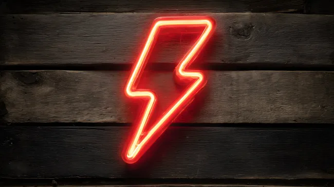 Neonblitz-Symbol an holziger Wand