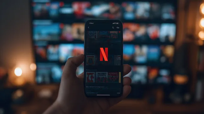 Netflix-App auf Smartphone in dunkler Umgebung