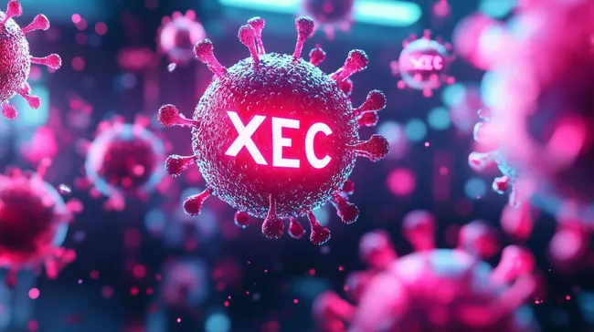 Neuartige Corona-Variante 'XEC' in leuchtenden Farben