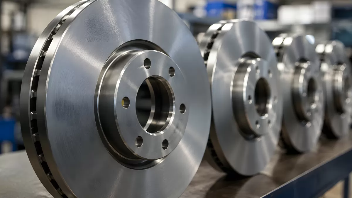 Neue Bremsscheiben aus Stahl in einer Werkstatt