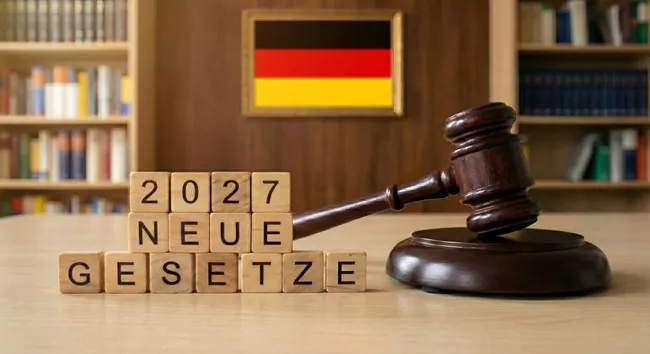 Neue deutsche Gesetze 2027 - Richterurteil und Flagge