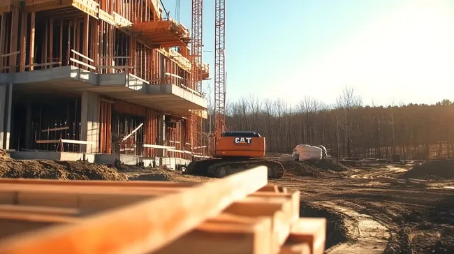 Neue Gebäudestruktur auf Baustelle bei Sonneneinstrahlung