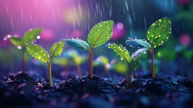 Neue Triebe erwachen unter Frühlingsregen