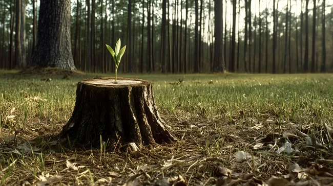 Neues Leben aus Baumstumpf - Symbolbild für Wachstum und Erneuerung