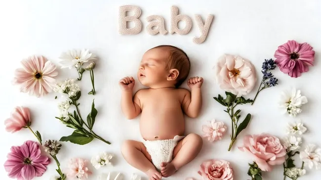 Neugeborenes Baby inmitten zarter Blüten