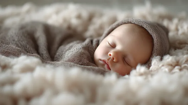 Neugeborenes Baby schläft friedlich auf weicher Decke