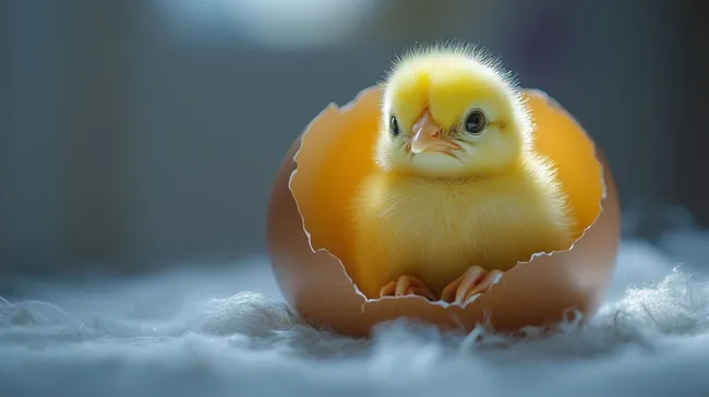 Neugeborenes Küken schlüpft aus Ei