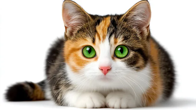 Neugierige getigerte Katze mit grünen Augen