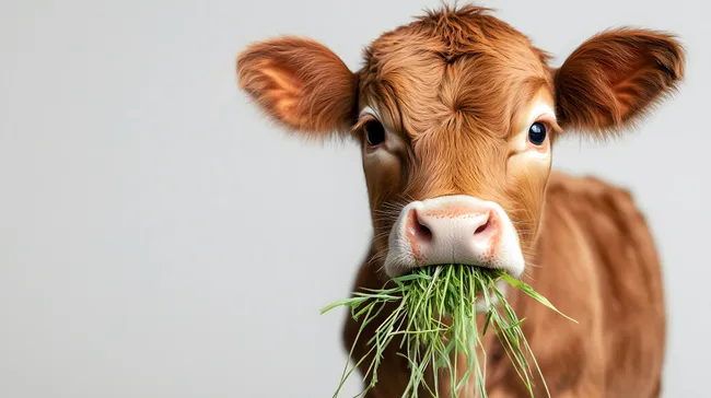 Neugierige Kuh mit Grashalm im Maul