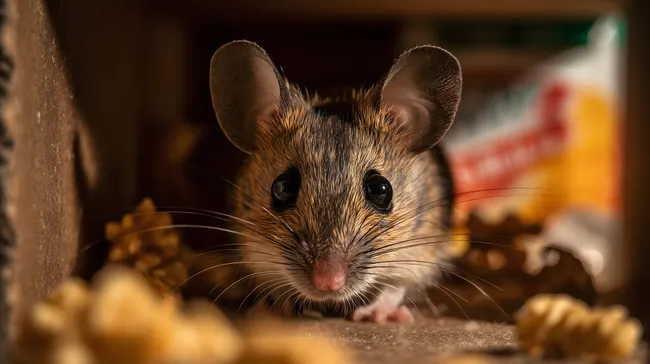 Neugierige Maus in Vorratskammer entdeckt