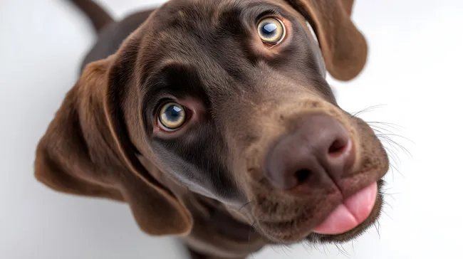 Neugieriger Hund mit Zunge: Nahaufnahme des Labrador-Kopfes