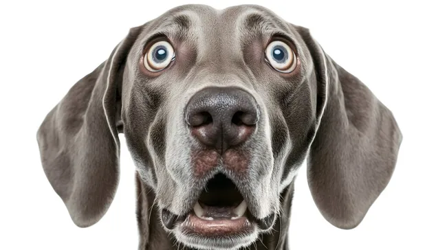 Neugieriger Weimaraner-Hund mit großen Augen