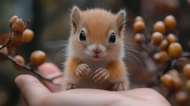 Neugieriges Eichhörnchen auf der Hand