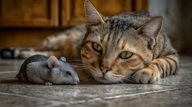 Neugieriges Kätzchen entdeckt Maus in ruhiger Umgebung