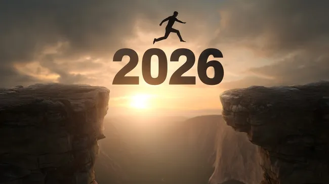 Neujahrssprung in die Zukunft: 2026 Silhouette