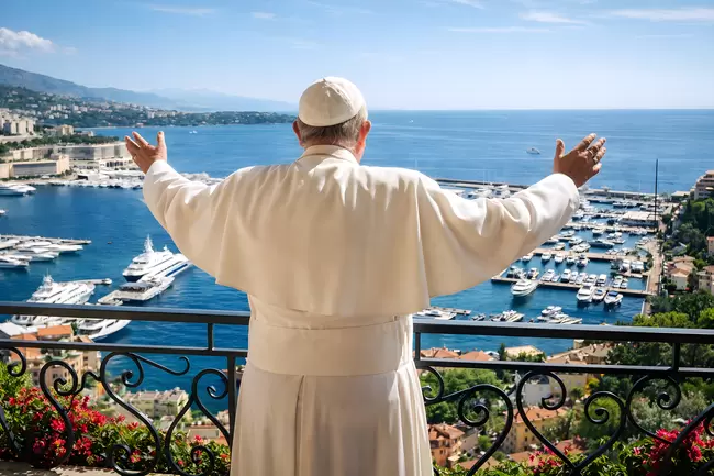 Papst segnet den Hafen von Monaco von einem Balkon aus