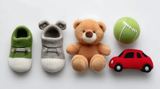 Niedliche Baby-Spielsachen auf weißem Hintergrund