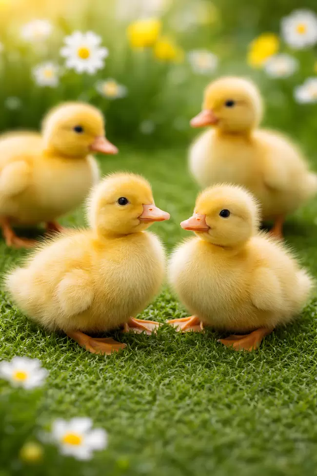 Niedliche Entenfamilie im Frühlingspark