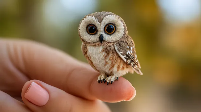 Niedliche Eule auf menschlichem Finger