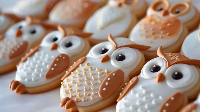 Niedliche Eulen-Kekse mit Zuckerglasur