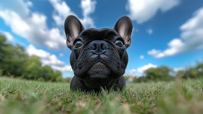 Niedliche Französische Bulldogge auf Wiese
