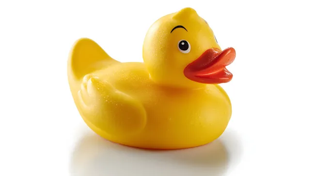 Niedliche Gummiente auf weißem Hintergrund