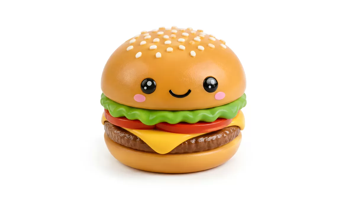 Niedliche Hamburger-Figur als süßes Kawaii-Spielzeug