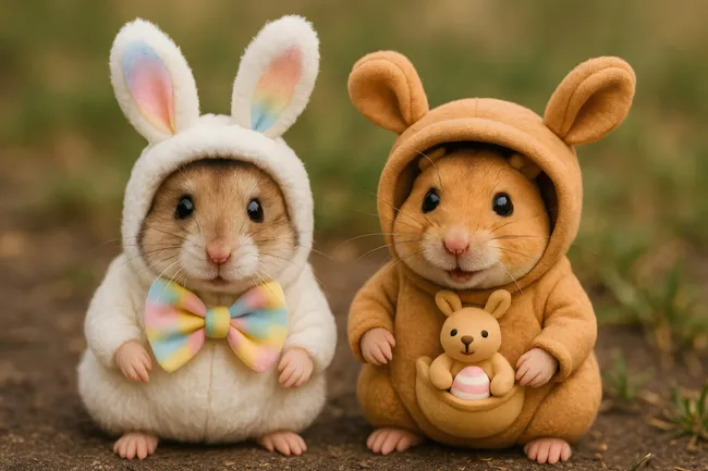 Niedliche Hamster in Osterkostümen