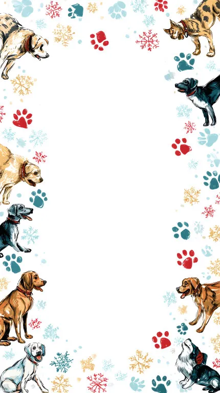 Niedliche Hunde mit Pfötchenabdrücken als Rahmen