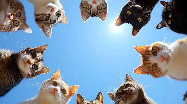 Niedliche Katzenblicke von oben in Nahaufnahme