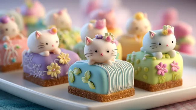 Niedliche Katzenkuchen auf festlicher Platte