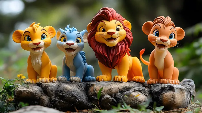 Niedliche Löwengruppe in farbenfroher Naturszene