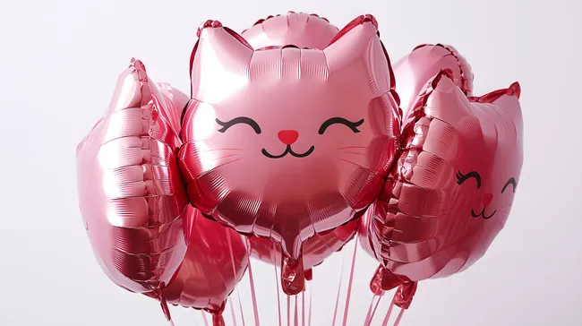 Niedliche, rosafarbene Katzenballons mit fröhlichen Gesichtern