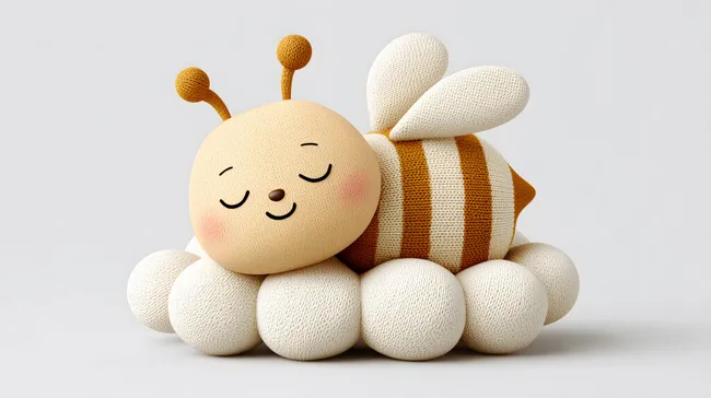 Niedliche Stoffbiene mit Flügeln in pastelligen Farben