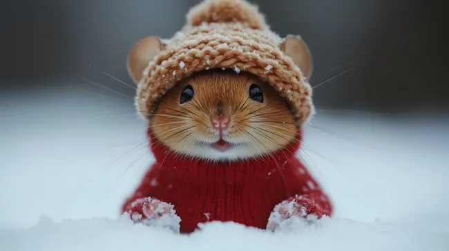 Niedliche Waldmaus in winterlicher Kleidung