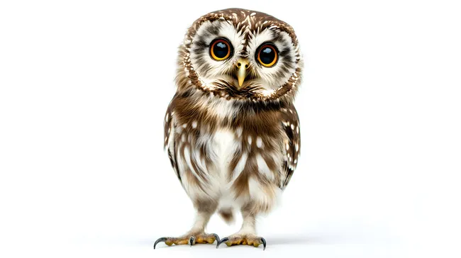 Niedliche Waldohreule mit großen Augen auf Weiß