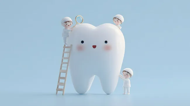 Niedliche Zahnpflege-Symbolik mit Zahnarzt-Figuren