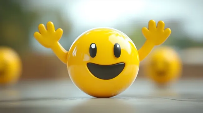 Niedlicher 3D-Smiley mit erhobenen Armen