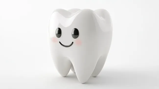 Niedlicher 3D-Zahn mit lächelndem Gesicht