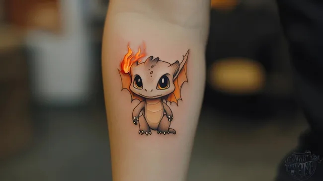 Niedlicher Baby-Drache als Tattoo-Motiv